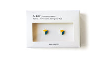 Load image into Gallery viewer, Enamel Leather Earrings, yellow, ivory, teal