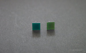 3D Earrings_ square / square  _  blue / emerald - A.pair Earrings_contemporary jewelry