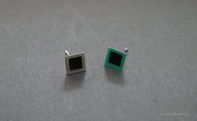 Load image into Gallery viewer, 3D Earrings_ square / square  _  gray / emerald - A.pair Earrings_contemporary jewelry