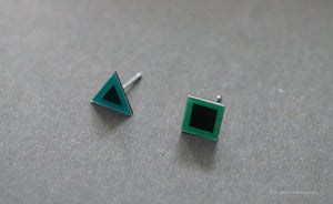 3D Earrings_ triangle / square _  blue / emerald - A.pair Earrings_contemporary jewelry