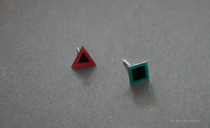 3D Earrings_ triangle / square _  pink / blue - A.pair Earrings_contemporary jewelry