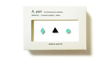 Load image into Gallery viewer, Enamel Leather Earrings _  set of 3 _  diamond  /  triangle / hexagon - A.pair Earrings_contemporary jewelry