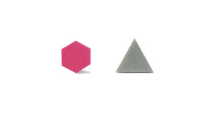 Enamel Leather Earrings _  set of 2 _ hexagon / triangle - A.pair Earrings_contemporary jewelry