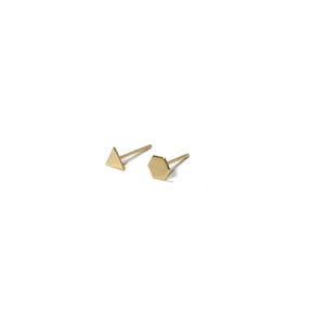 10K Solid Gold Earrings | Triangle Hexagon Shape Earrings | Mix and Match Earrings - A.pair Earrings_contemporary jewelry