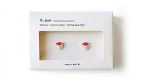 Load image into Gallery viewer, Enamel Leather Earrings, pink, ivory, silver