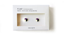 Load image into Gallery viewer, Enamel Leather Earrings, violet, ivory, black
