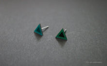 Load image into Gallery viewer, 3D Earrings_ triangle / triangle _  blue / emerald - A.pair Earrings_contemporary jewelry
