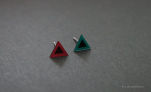 3D Earrings_ triangle / triangle _  pink / blue - A.pair Earrings_contemporary jewelry