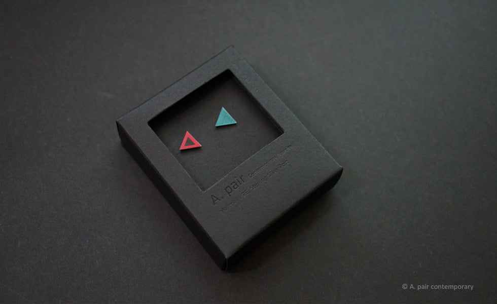 3D Earrings_ triangle / triangle _  pink / blue - A.pair Earrings_contemporary jewelry