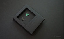 Load image into Gallery viewer, 3D Earrings_ triangle / triangle _  gray / emerald - A.pair Earrings_contemporary jewelry