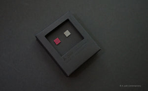 3D Earrings_ square / square _  pink / silver - A.pair Earrings_contemporary jewelry