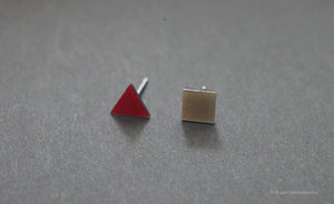 3D Earrings_ triangle / square _  pink / gray - A.pair Earrings_contemporary jewelry