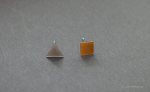 3D Earrings_ triangle / square _  gray / yellow - A.pair Earrings_contemporary jewelry