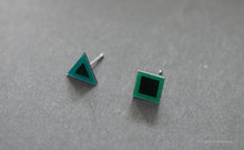Load image into Gallery viewer, 3D Earrings_ triangle / square _  blue / emerald - A.pair Earrings_contemporary jewelry