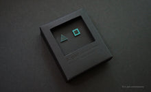 Load image into Gallery viewer, 3D Earrings_ triangle / square _  blue / emerald - A.pair Earrings_contemporary jewelry