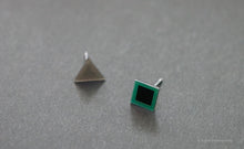 Load image into Gallery viewer, 3D Earrings_ triangle / square _  gray / emerald - A.pair Earrings_contemporary jewelry