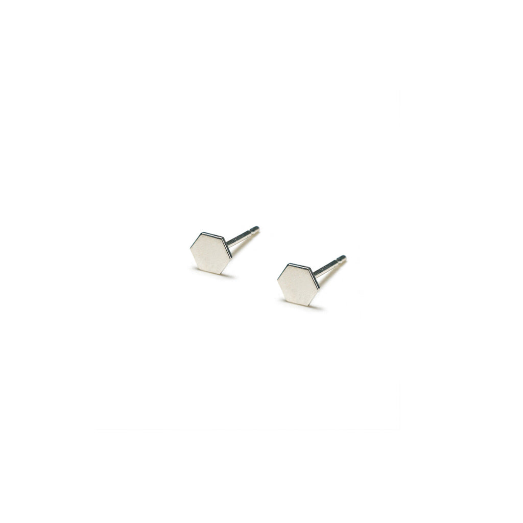 Sterling Silver Earrings | Hexagon Shape Earrings | Tiny Silver Studs *Amazon - A.pair Earrings_contemporary jewelry