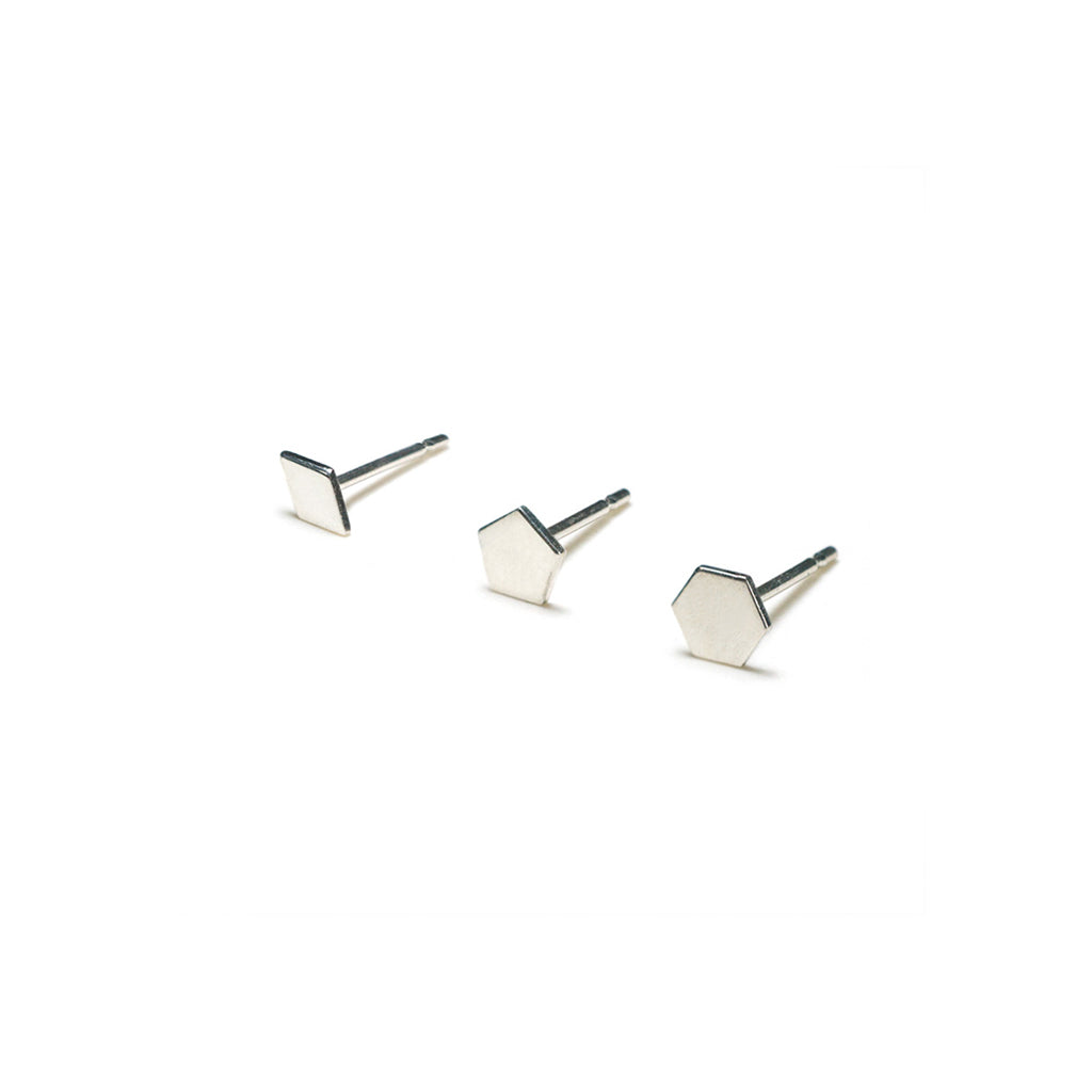 Sterling Silver Earrings | Diamond Pentagon Hexagon Shape Earrings | Mismatched Studs *Amazon - A.pair Earrings_contemporary jewelry