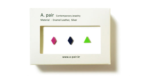 Enamel Leather Earrings _  set of 3 _  diamond / diamond / triangle - A.pair Earrings_contemporary jewelry