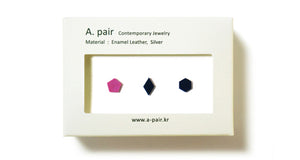 Enamel Leather Earrings _  set of 3 _  pentagon / diamond / hexagon - A.pair Earrings_contemporary jewelry