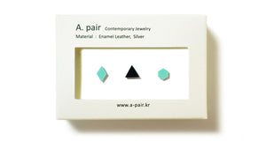 Enamel Leather Earrings _  set of 3 _  diamond  /  triangle / hexagon - A.pair Earrings_contemporary jewelry