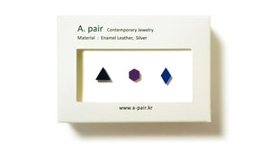 Enamel Leather Earrings _  set of 3 _  triangle / hexagon / diamond - A.pair Earrings_contemporary jewelry