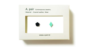 Enamel Leather Earrings _  set of 2 _ pentagon / diamond - A.pair Earrings_contemporary jewelry