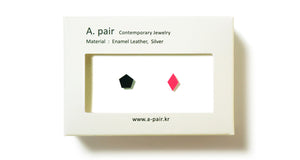 Enamel Leather Earrings _  set of 2 _ hexagon / pentagon - A.pair Earrings_contemporary jewelry