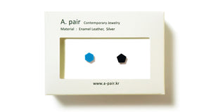 Enamel Leather Earrings _  set of 2 _ hexagon / pentagon - A.pair Earrings_contemporary jewelry