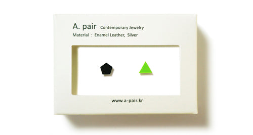 Enamel Leather Earrings _  set of 2 _ pentagon / triangle - A.pair Earrings_contemporary jewelry