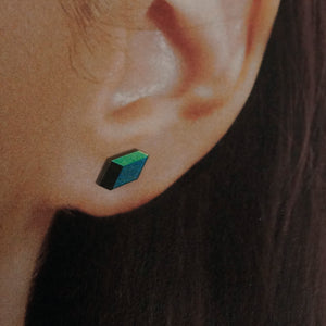 3D Earrings, blue, green, black_CUBE