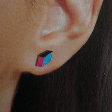 Load image into Gallery viewer, 3D Earrings, pink, blue, black_CUBE