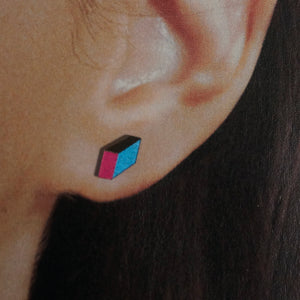 3D Earrings, pink, blue, black_CUBE